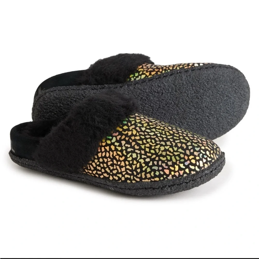 Sorel Boys Girls 3C Nakiska Slide II Slippers - Suede Black Pattern NWT